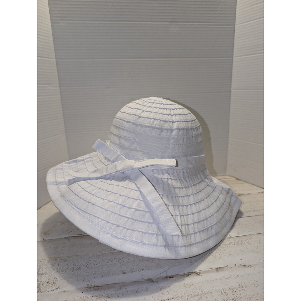 NWT Sungrubbies Wide Brimmed White Ribbed Sun Hat Bow Size Large Beach Summer